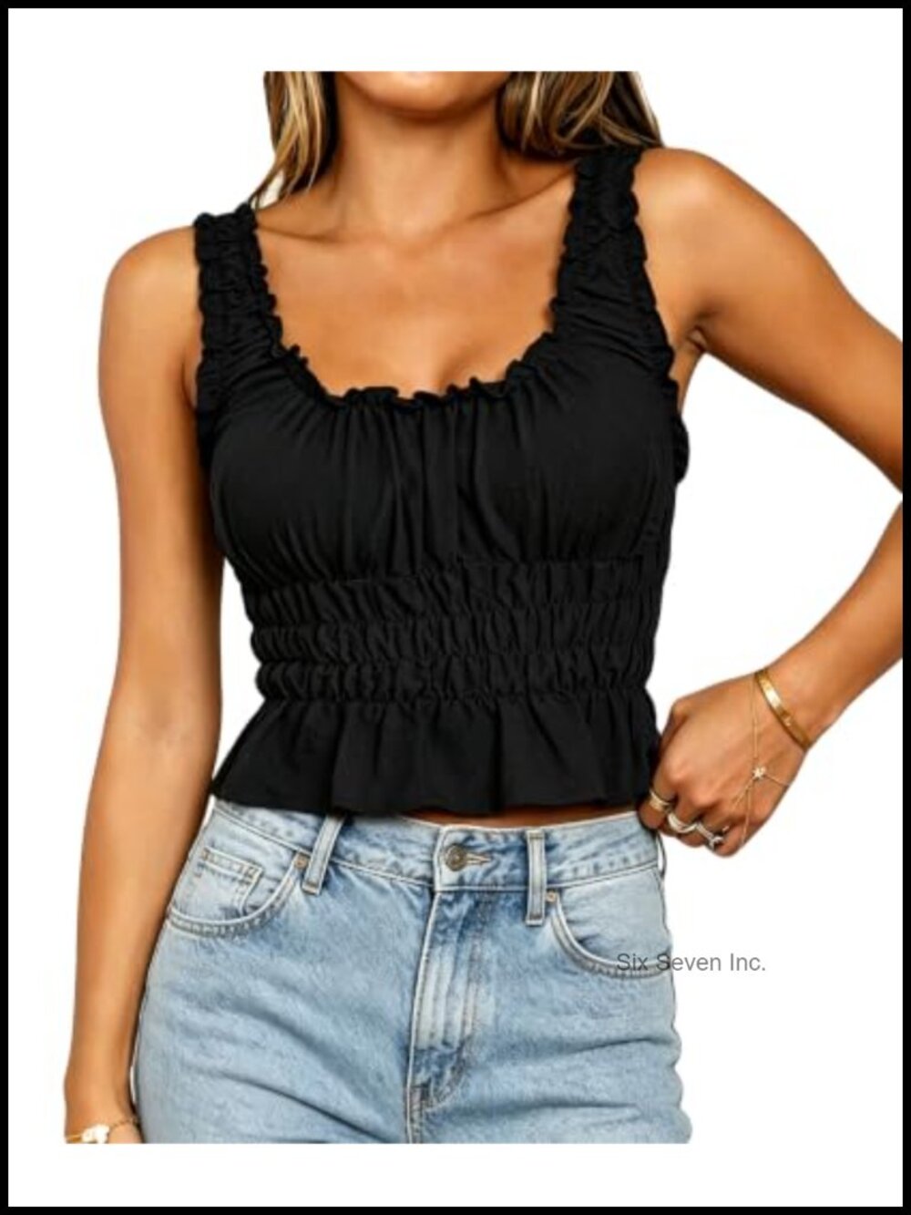 Square Neck Smocked Peplum Ruffle Tank Top Sleeveless Cami Blouse